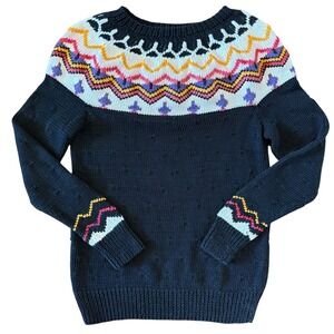 Brenton Heavyweight Pima Cotton Fair Isle Sweater Peru Handmade Black Sz S/XS